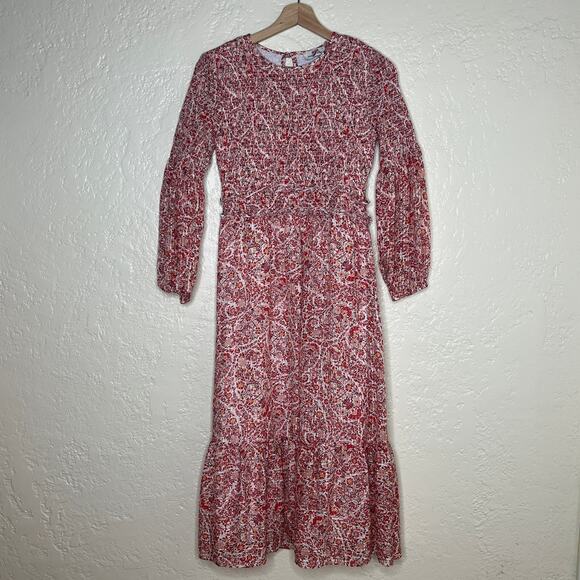 Vineyard Vines Women's Smocked Long Sleeve Ruffle Midi Floral Lined Dress Small - Picture 1 of 8